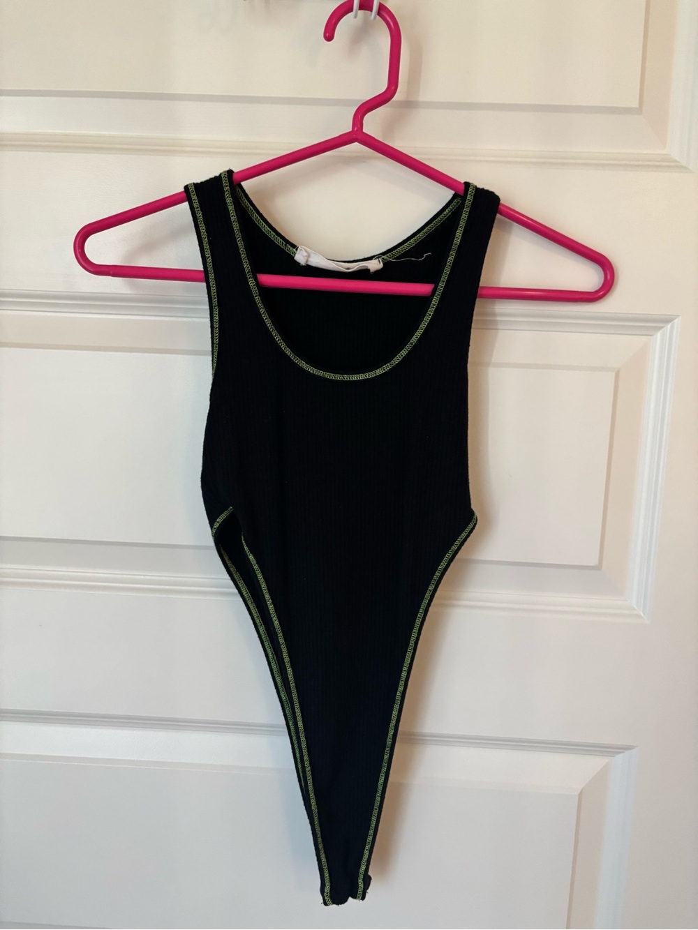 LF Black Ribbed Bodysuit with Neon Green Trim